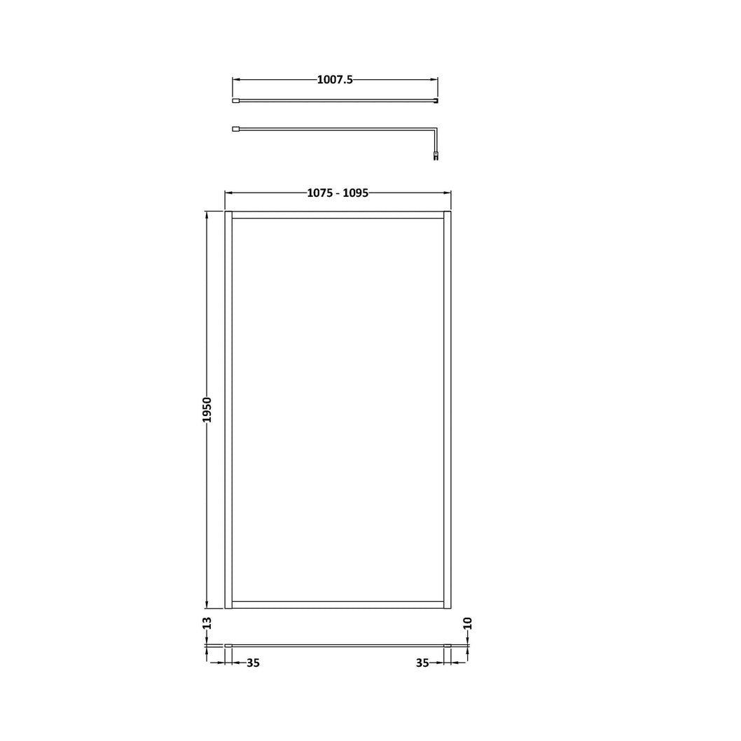 Hudson Reed Wetroom Screens Full Outer Frame Wetroom Screen 1950x1100x8mm Contemp Matt Black Aluminium 1950x1100x1000mm - JJ Building Materials