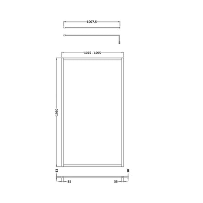Hudson Reed Wetroom Screens Full Outer Frame Wetroom Screen 1950x1100x8mm Contemp Matt Black Aluminium 1950x1100x1000mm - JJ Building Materials