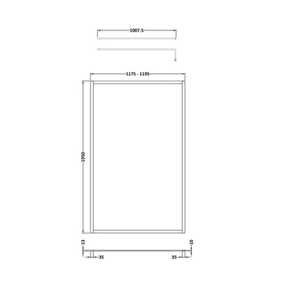 Hudson Reed Wetroom Screens Full Outer Frame Wetroom Screen 1950x1200x8mm Contemp Brushed Brass Aluminium 1950x1200x1000mm - JJ Building Materials