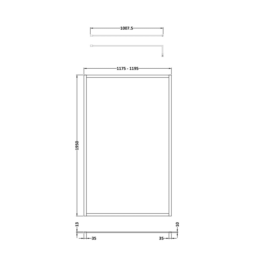 Hudson Reed Wetroom Screens Full Outer Frame Wetroom Screen 1950x1200x8mm Contemp Matt Black Aluminium 1950x1200x1000mm - JJ Building Materials