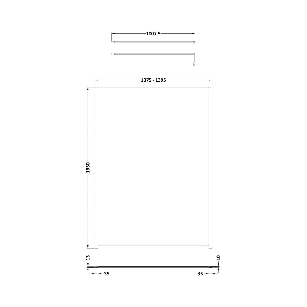 Hudson Reed Wetroom Screens Full Outer Frame Wetroom Screen 1950x1400x8mm Contemp Matt Black Aluminium 1950x1400x1000mm - JJ Building Materials