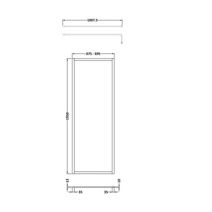 Hudson Reed Wetroom Screens Full Outer Frame Wetroom Screen 1950x700x8mm Contemp Matt Black Aluminium 1950x700x1000mm - JJ Building Materials