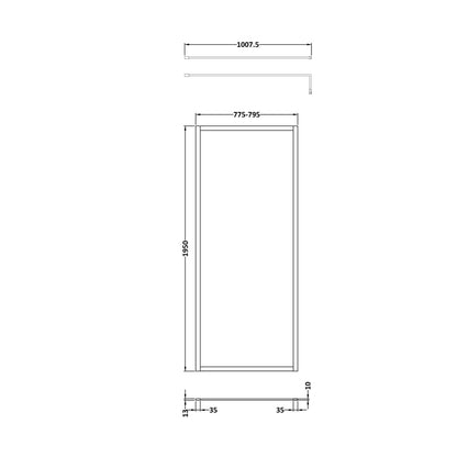 Hudson Reed Wetroom Screens Full Outer Frame Wetroom Screen 1950x800x8mm Contemp Brushed Brass Aluminium 1950x800x1000mm - JJ Building Materials