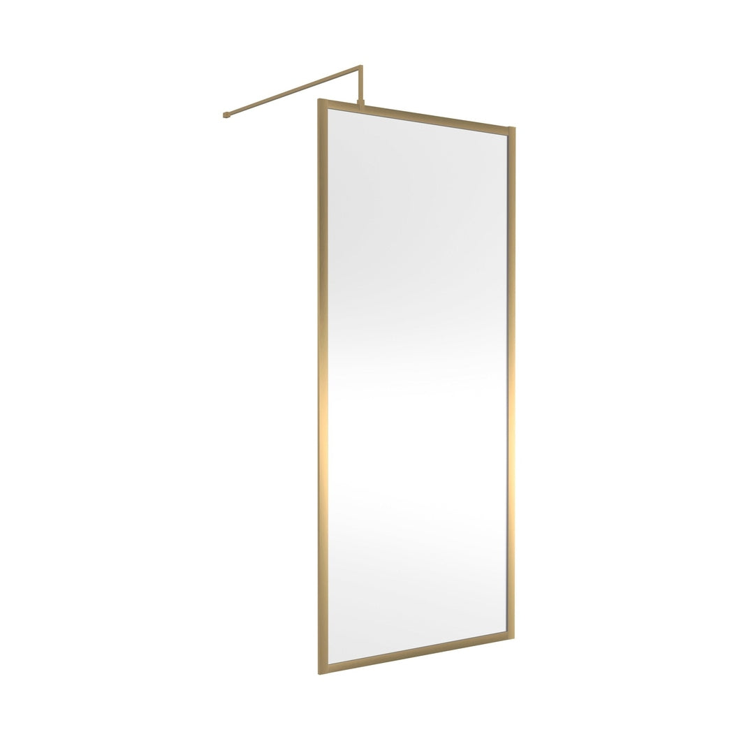 Hudson Reed Wetroom Screens Full Outer Frame Wetroom Screen 1950x900x8mm Contemp Brushed Brass Aluminium 1950x900x1000mm - JJ Building Materials