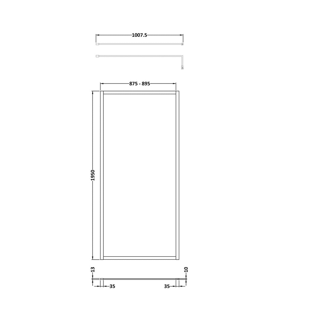 Hudson Reed Wetroom Screens Full Outer Frame Wetroom Screen 1950x900x8mm Contemp Matt Black Aluminium 1950x900x1000mm - JJ Building Materials