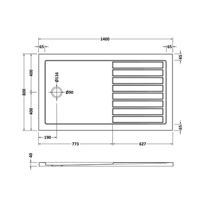 Hudson Reed Wetroom Trays Rectangular Walk-in Shower Tray 1400 X 800 Contemp Grey Slate Acrylic Capped Abs Caco3 And Pu - JJ Building Materials