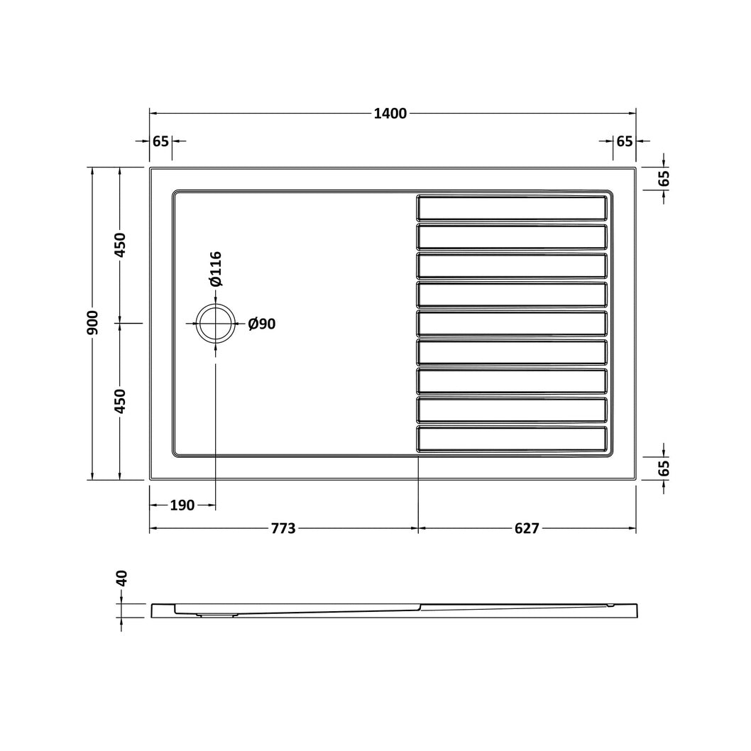Hudson Reed Wetroom Trays Rectangular Walk-in Shower Tray 1400 X 900 Contemp Grey Slate Acrylic Capped Abs Caco3 And Pu - JJ Building Materials