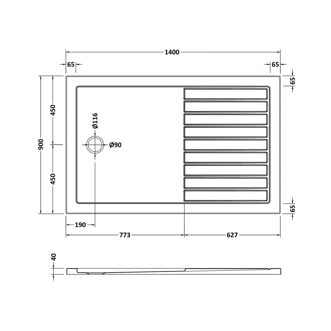 Hudson Reed Wetroom Trays Rectangular Walk-in Shower Tray 1400 X 900 Contemp White Acrylic Capped Abs Caco3 And Pu - JJ Building Materials
