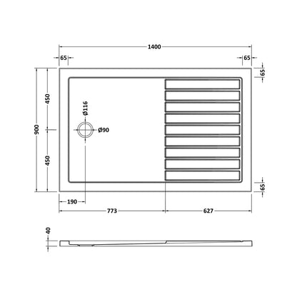 Hudson Reed Wetroom Trays Rectangular Walk-in Shower Tray 1400 X 900 Contemp White Acrylic Capped Abs Caco3 And Pu - JJ Building Materials