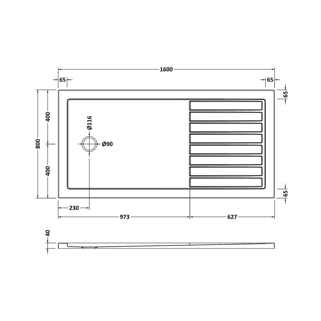 Hudson Reed Wetroom Trays Rectangular Walk-in Shower Tray 1600 X 800 Contemp Grey Slate Acrylic Capped Abs Caco3 And Pu - JJ Building Materials