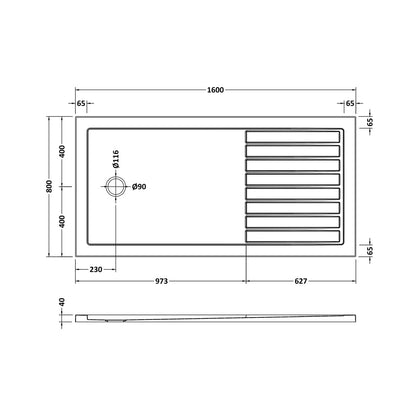 Hudson Reed Wetroom Trays Rectangular Walk-in Shower Tray 1600 X 800 Contemp Grey Slate Acrylic Capped Abs Caco3 And Pu - JJ Building Materials