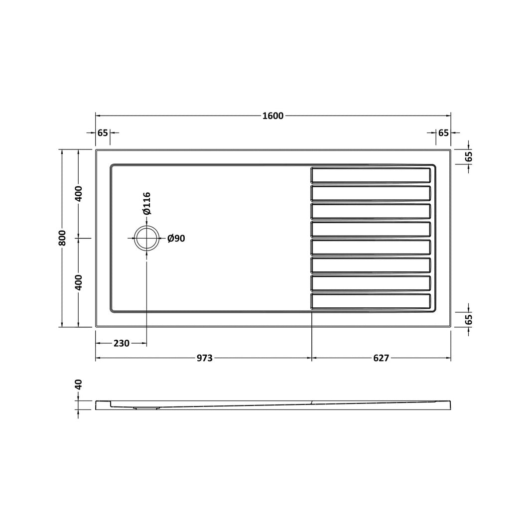 Hudson Reed Wetroom Trays Rectangular Walk-in Shower Tray 1600 X 800 Contemp White Acrylic Capped Abs Caco3 And Pu - JJ Building Materials