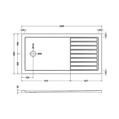Hudson Reed Wetroom Trays Rectangular Walk-in Shower Tray 1600 X 800 Contemp White Acrylic Capped Abs Caco3 And Pu - JJ Building Materials