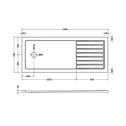 Hudson Reed Wetroom Trays Rectangular Walk-in Shower Tray 1700 X 700 Contemp Grey Slate Acrylic Capped Abs Caco3 And Pu - JJ Building Materials