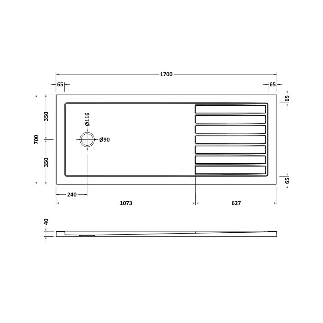 Hudson Reed Wetroom Trays Rectangular Walk-in Shower Tray 1700 X 700 Contemp White Acrylic Capped Abs Caco3 And Pu - JJ Building Materials