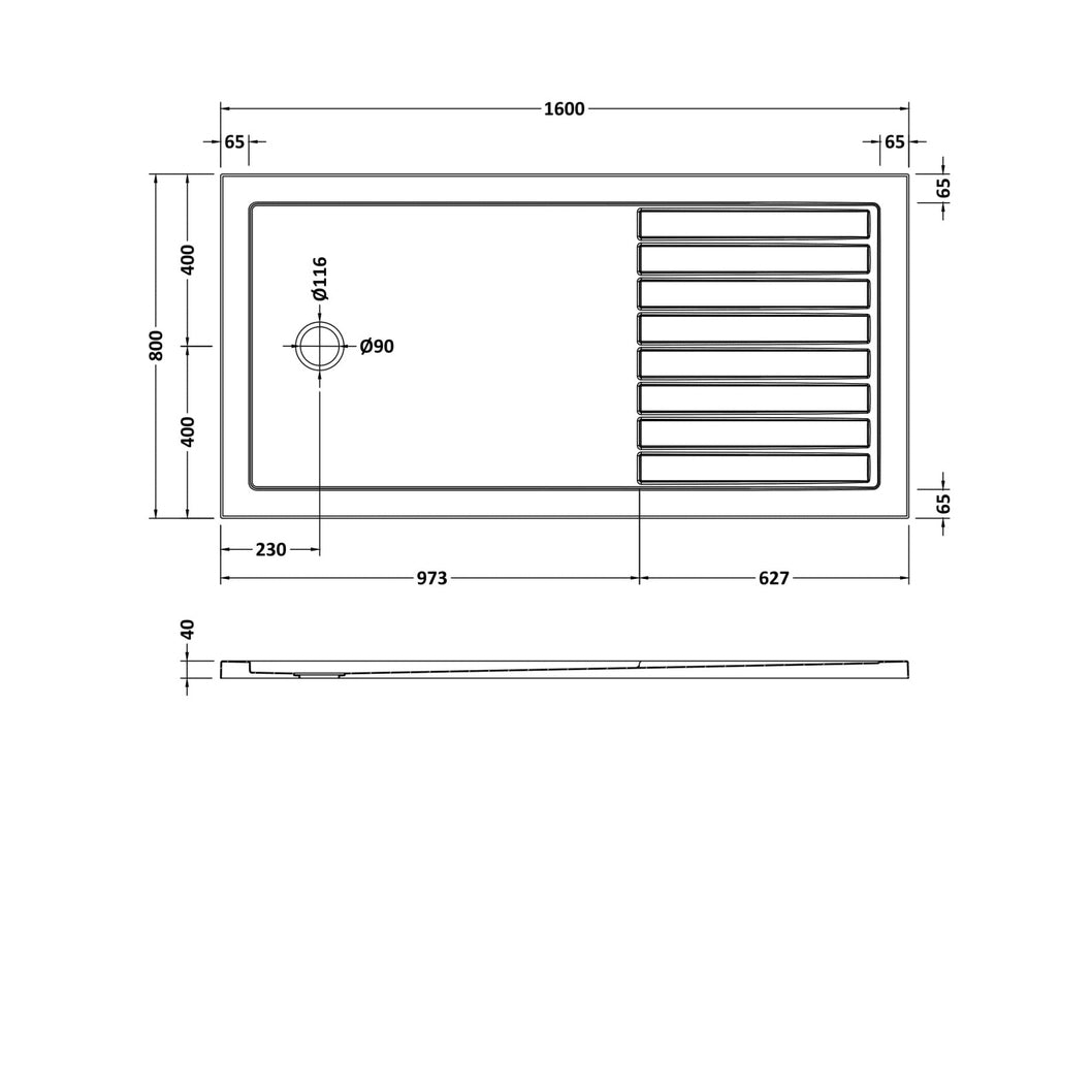 Hudson Reed Wetroom Trays Slip Resistant Rectangular Walk-in Shower Tray 1600 X 800mm Contemp White Acrylic Capped Abs Caco3 And Pu - JJ Building Materials