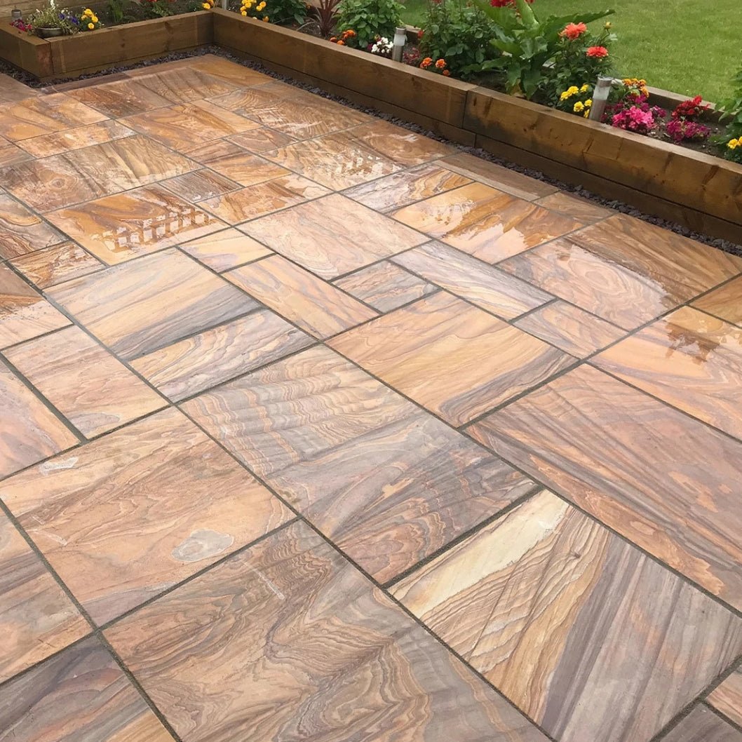 Imperial Green Indian 20mm Sandstone Paving Slabs - Sawn & Honed - Patio Kit - JJ Building Materials