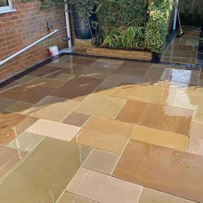 Imperial Green Indian 20mm Sandstone Paving Slabs - Sawn & Honed - Patio Kit - JJ Building Materials