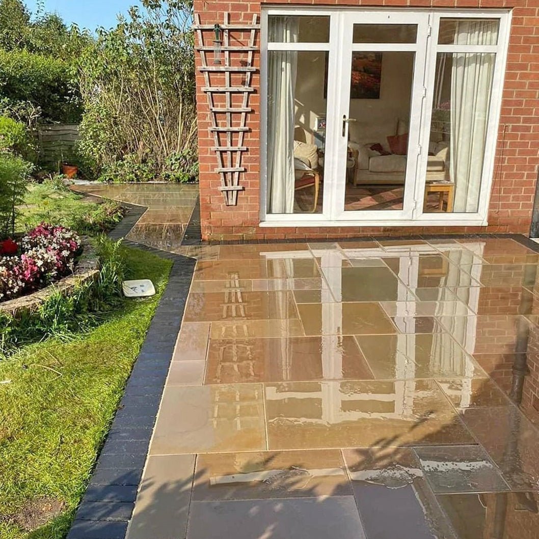 Imperial Green Indian 20mm Sandstone Paving Slabs - Sawn & Honed - Patio Kit - JJ Building Materials