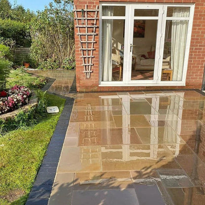 Imperial Green Indian 20mm Sandstone Paving Slabs - Sawn & Honed - Patio Kit - JJ Building Materials