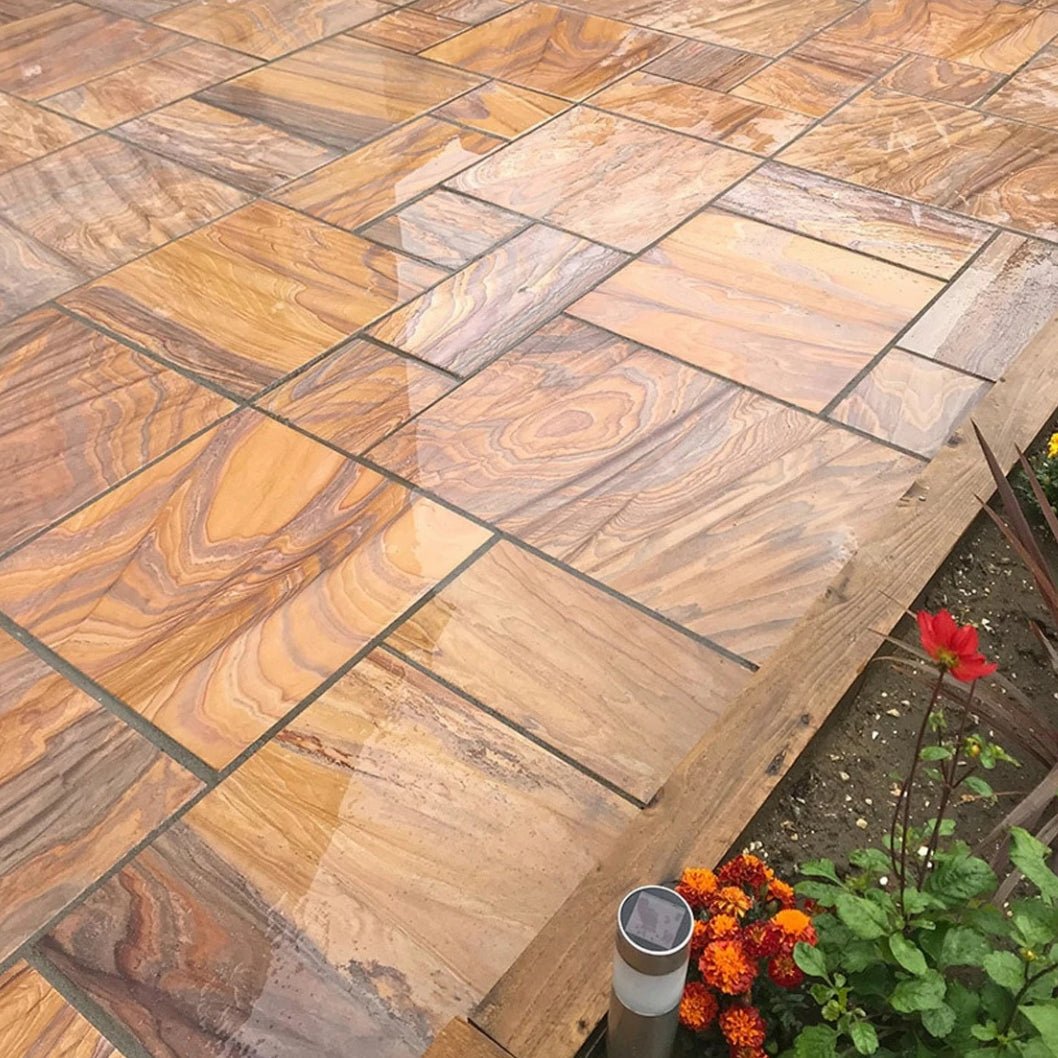 Imperial Green Indian 20mm Sandstone Paving Slabs - Sawn & Honed - Patio Kit - JJ Building Materials