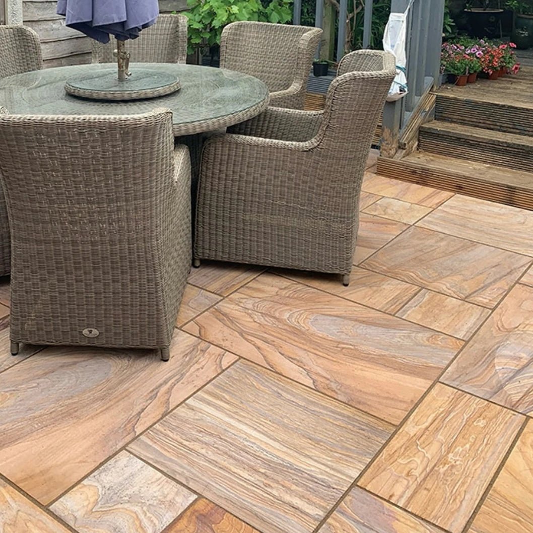 Imperial Green Indian 20mm Sandstone Paving Slabs - Sawn & Honed - Patio Kit - JJ Building Materials