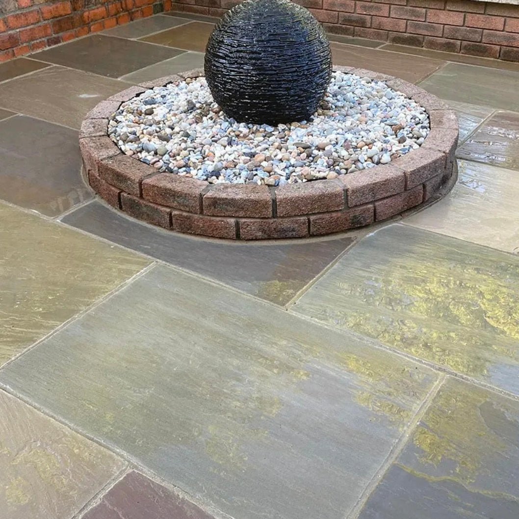 Imperial Green Indian 22mm Sandstone Paving Slabs - Riven - JJ Building Materials
