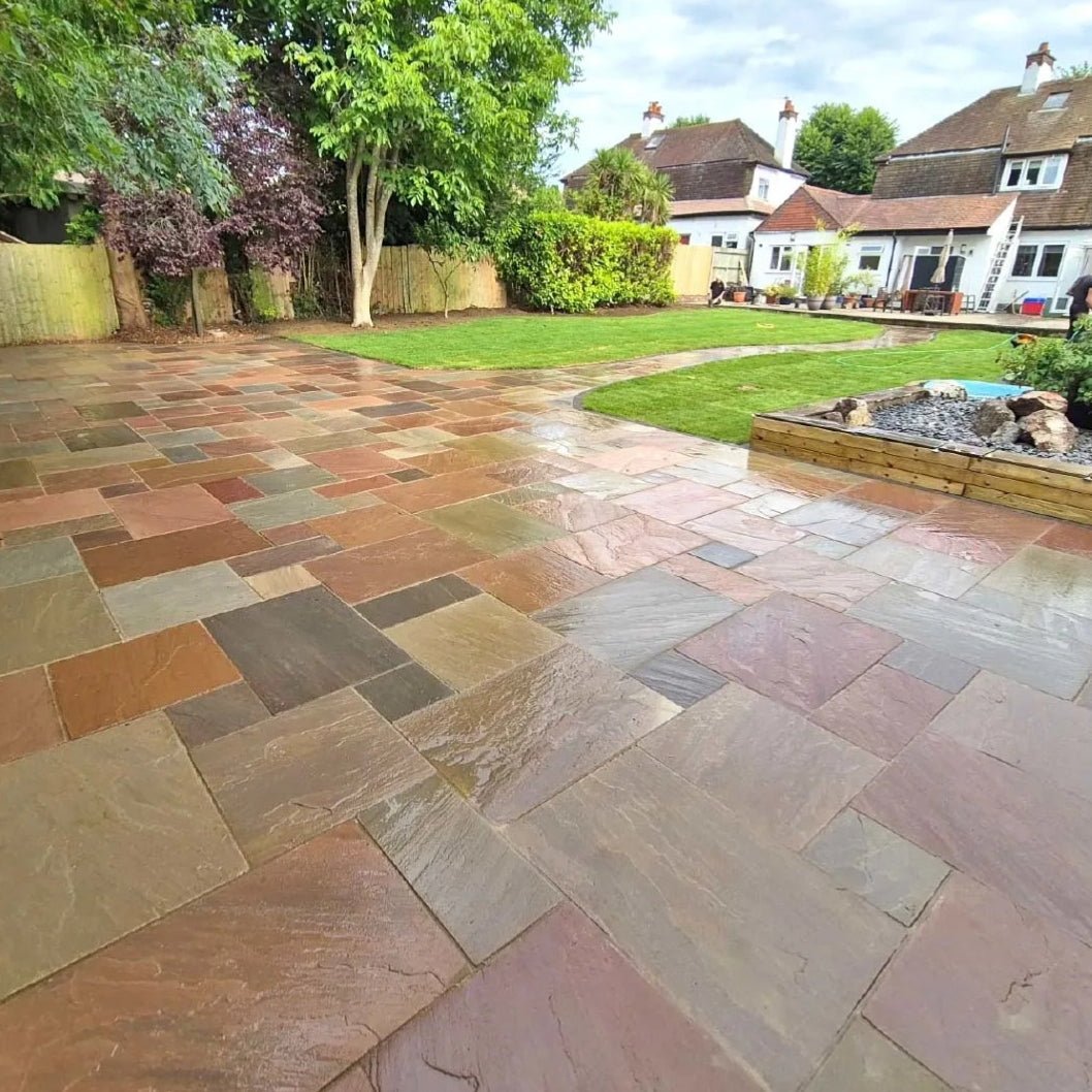 Imperial Green Indian 22mm Sandstone Paving Slabs - Riven - Patio Kit - JJ Building Materials