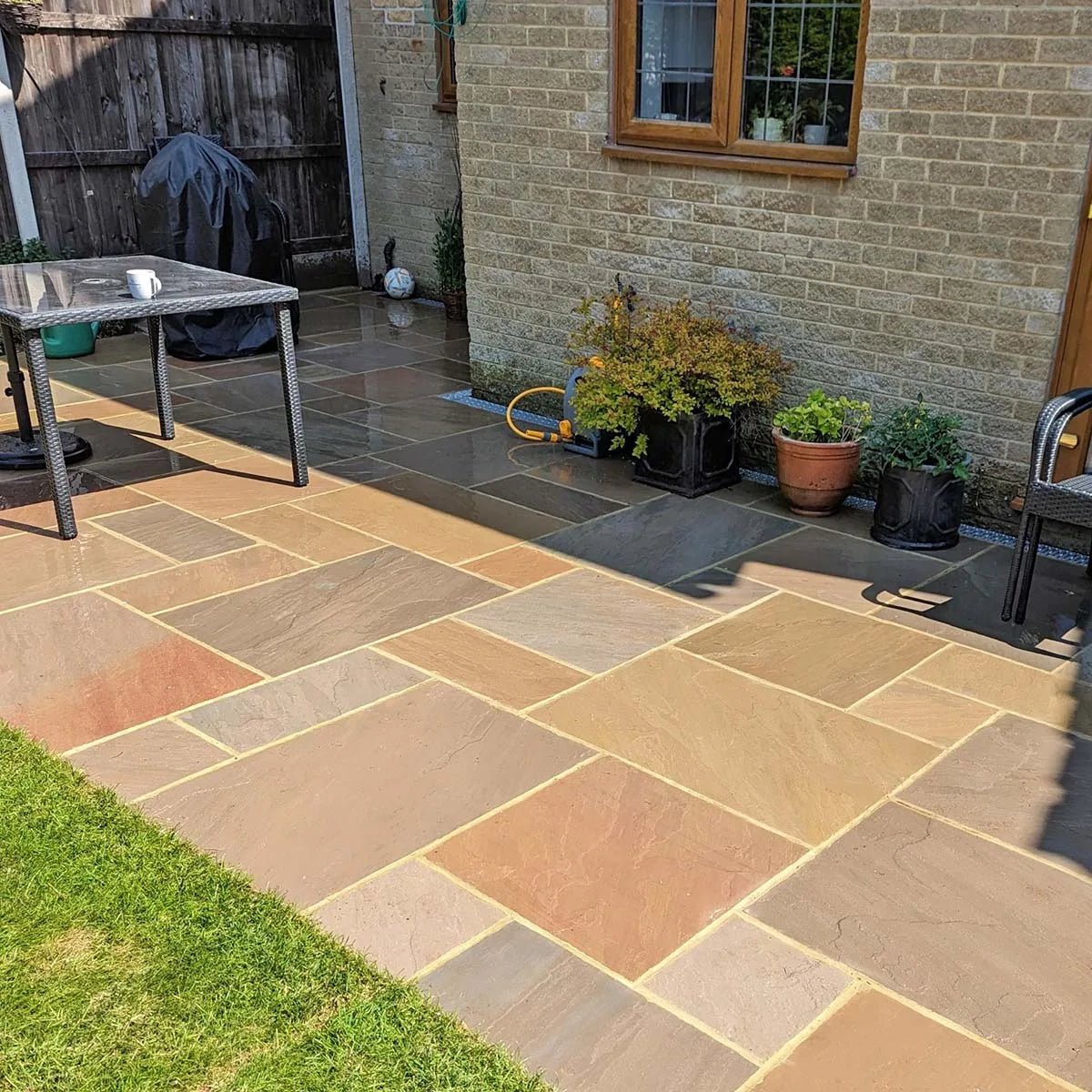 Imperial Green Indian 22mm Sandstone Paving Slabs - Riven - Patio Kit - JJ Building Materials