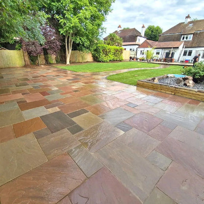 Imperial Green Indian 22mm Sandstone Paving Slabs - Riven - Patio Kit - JJ Building Materials
