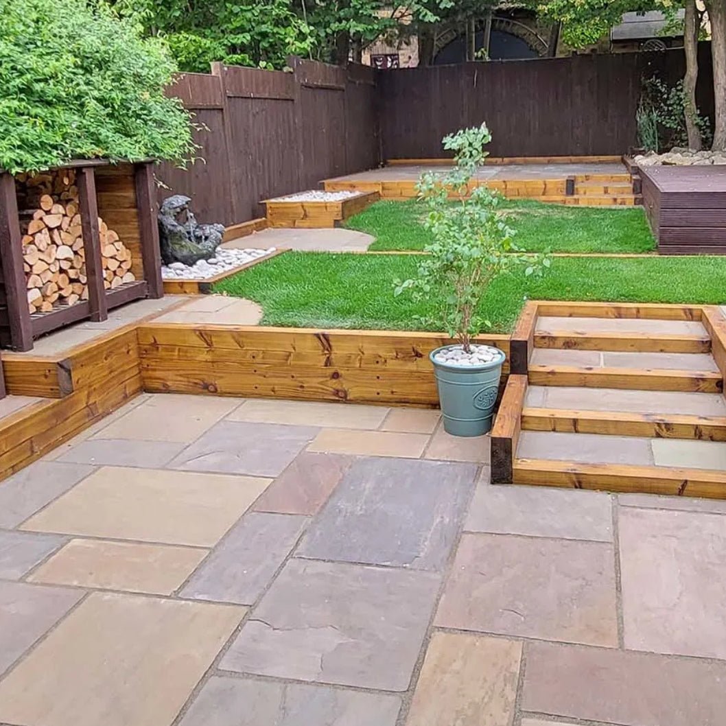 Imperial Green Indian 22mm Sandstone Paving Slabs - Riven - Patio Kit - JJ Building Materials