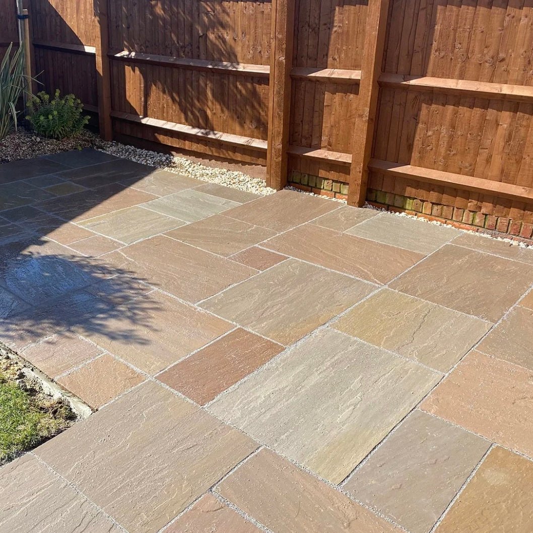 Imperial Green Indian 22mm Sandstone Paving Slabs - Riven - Patio Kit - JJ Building Materials