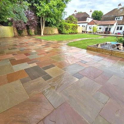 Imperial Green Indian 22mm Sandstone Paving Slabs - Riven - Patio Kit - JJ Building Materials
