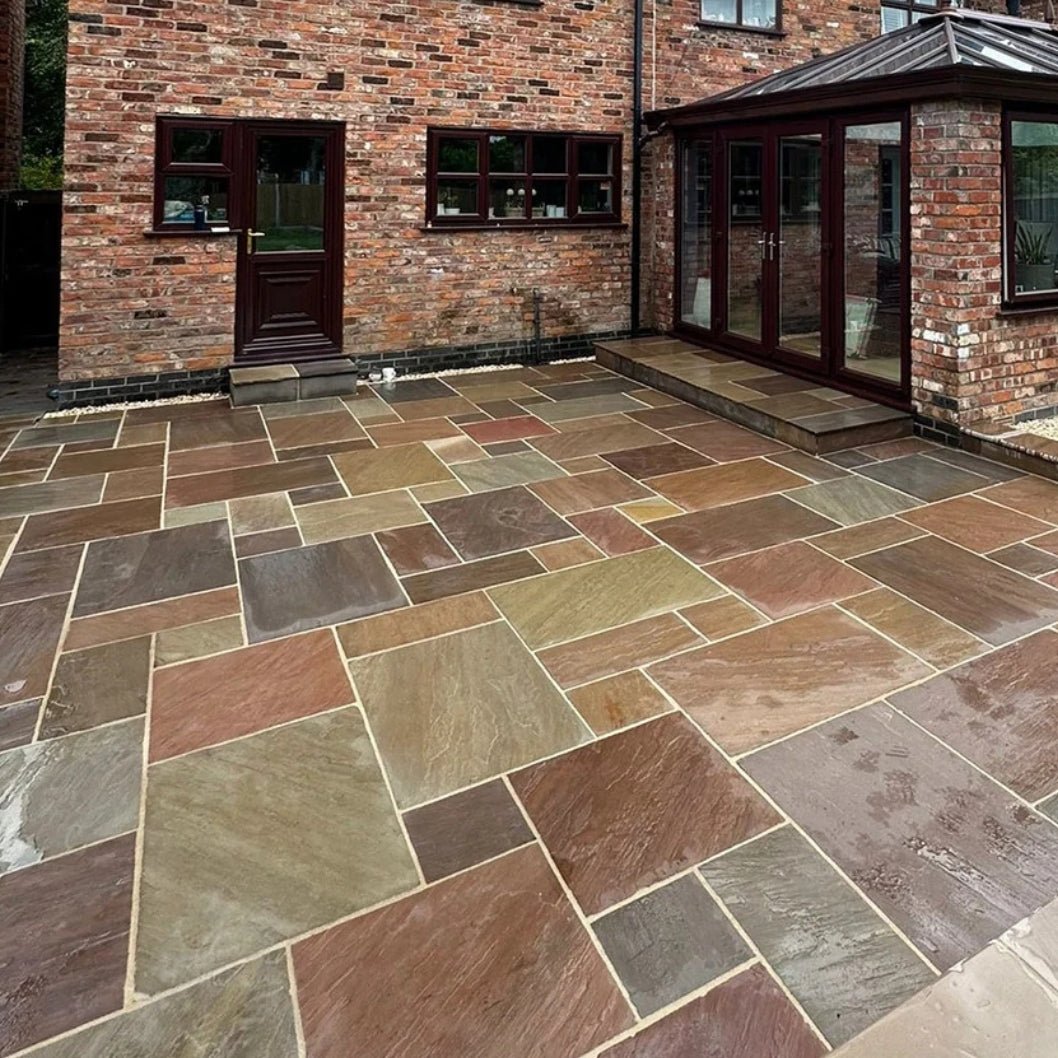 Imperial Green Indian 22mm Sandstone Paving Slabs - Riven - Patio Kit - JJ Building Materials