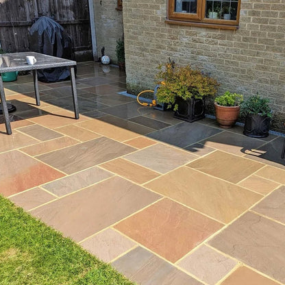 Imperial Green Indian 22mm Sandstone Paving Slabs - Riven - Patio Kit - JJ Building Materials