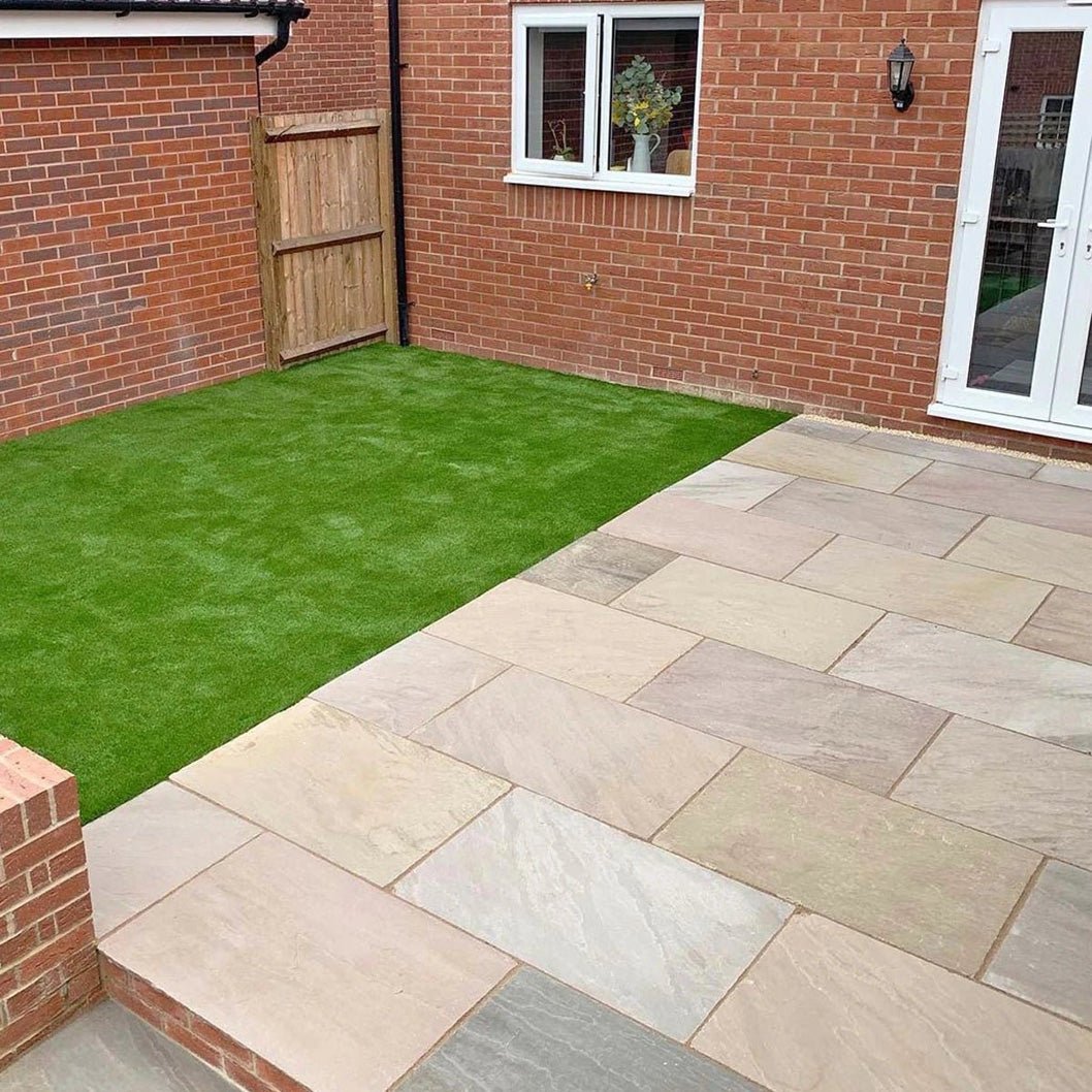 Imperial Green Indian 22mm Sandstone Paving Slabs – Tumbled - JJ Building Materials