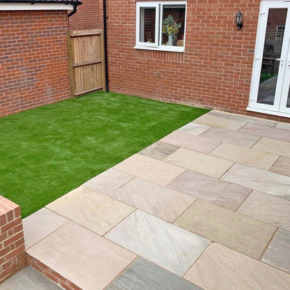 Imperial Green Indian 22mm Sandstone Paving Slabs – Tumbled - JJ Building Materials