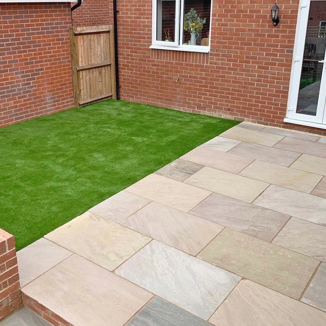 Imperial Green Indian 22mm Sandstone Paving Slabs – Tumbled - JJ Building Materials