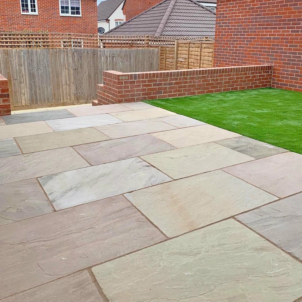 Imperial Green Indian 22mm Sandstone Paving Slabs – Tumbled - JJ Building Materials