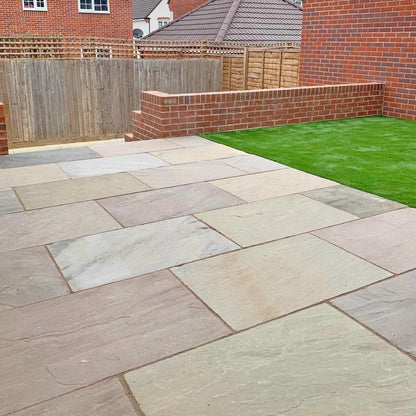 Imperial Green Indian 22mm Sandstone Paving Slabs – Tumbled - JJ Building Materials