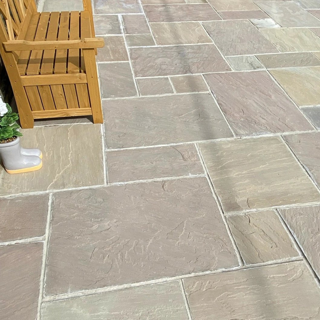 Imperial Green Indian 22mm Sandstone Paving Slabs – Tumbled - JJ Building Materials