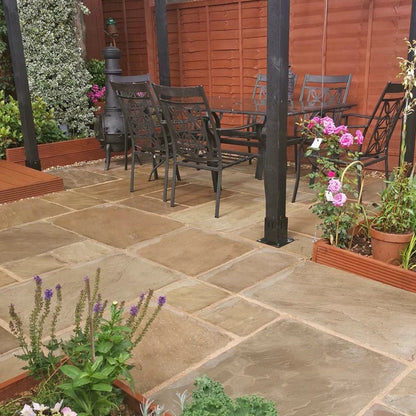 Imperial Green Indian 22mm Sandstone Paving Slabs - Tumbled - Patio Kit - JJ Building Materials
