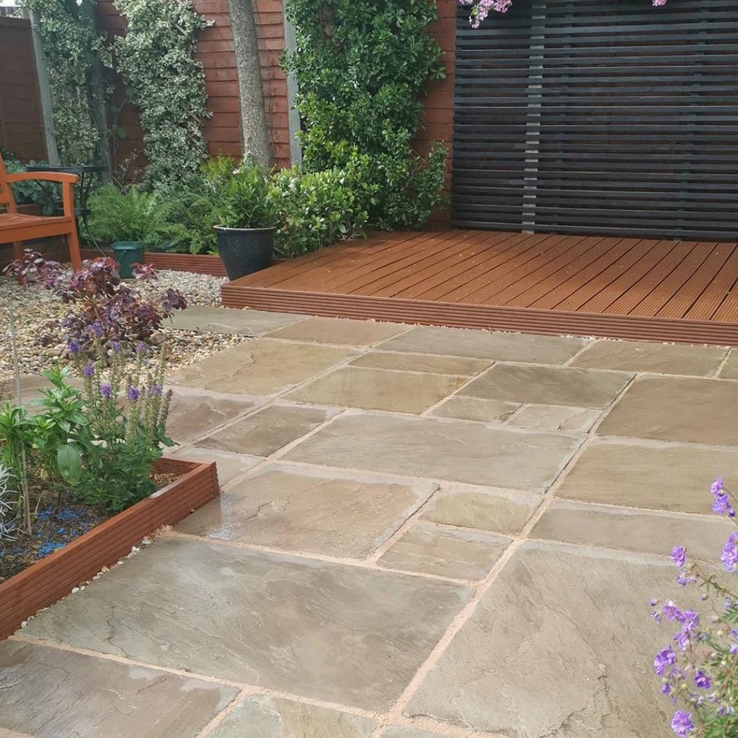 Imperial Green Indian 22mm Sandstone Paving Slabs - Tumbled - Patio Kit - JJ Building Materials