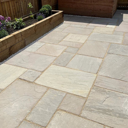 Imperial Green Indian 22mm Sandstone Paving Slabs - Tumbled - Patio Kit - JJ Building Materials