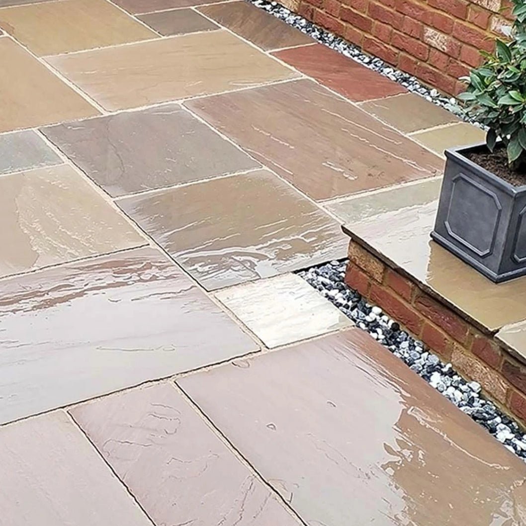 Imperial Green Indian 22mm Sandstone Paving Slabs - Tumbled - Patio Kit - JJ Building Materials