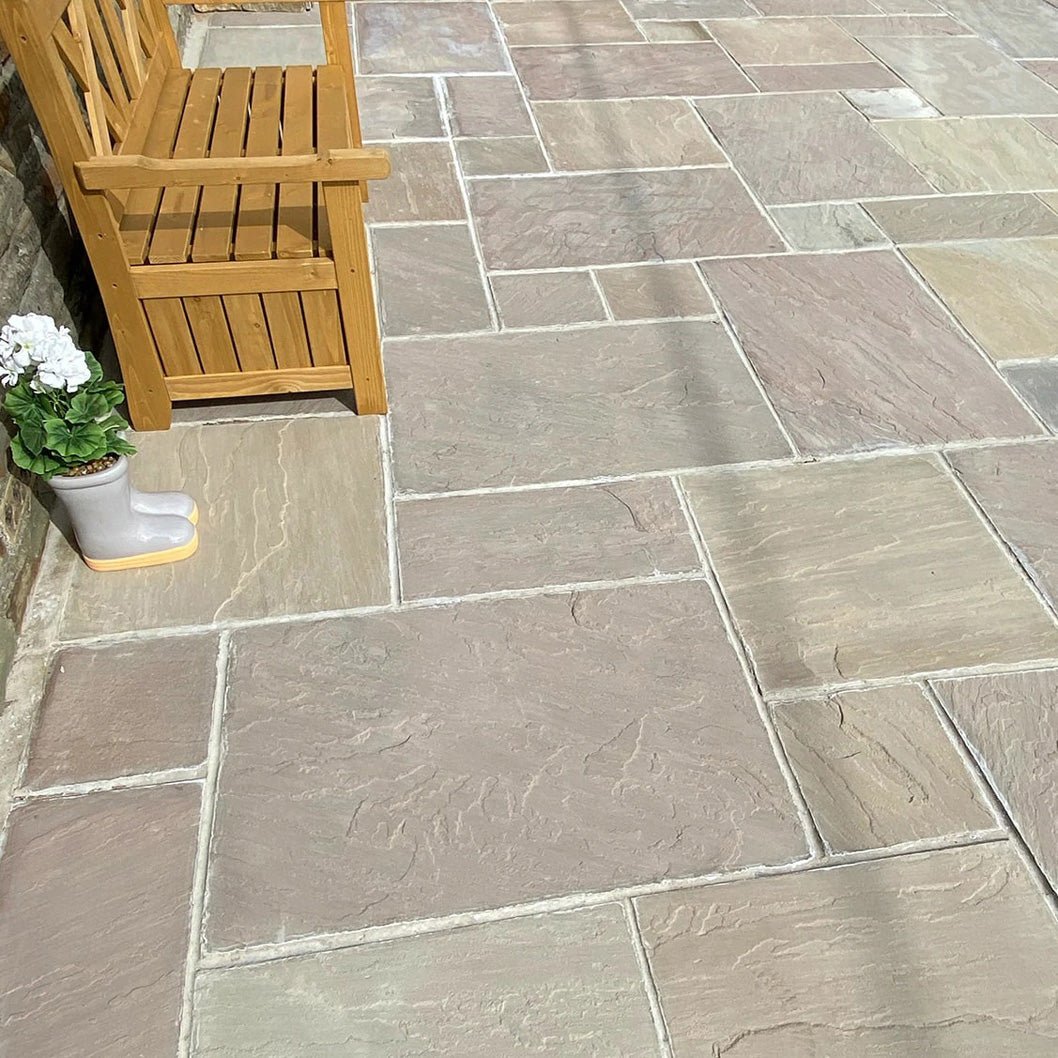 Imperial Green Indian 22mm Sandstone Paving Slabs - Tumbled - Patio Kit - JJ Building Materials