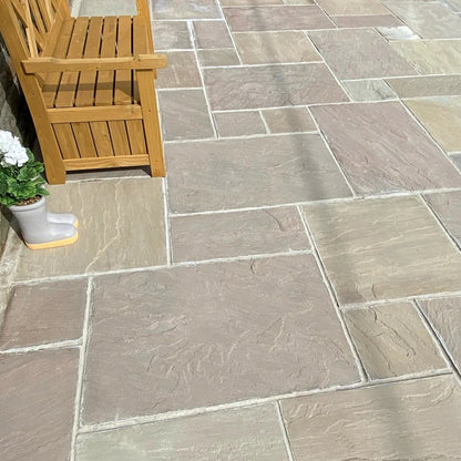 Imperial Green Indian 22mm Sandstone Paving Slabs - Tumbled - Patio Kit - JJ Building Materials