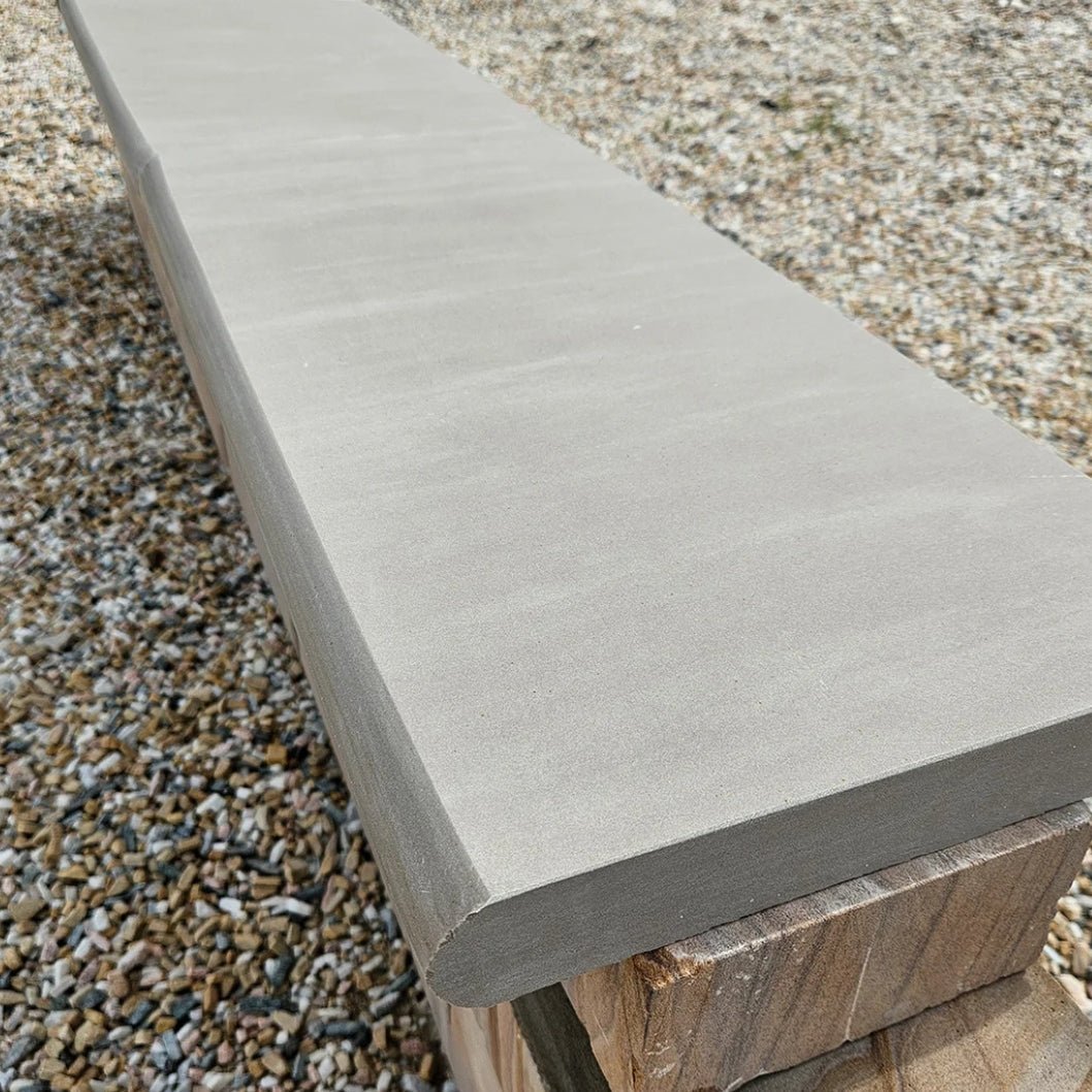Imperial Green Indian 40mm Sandstone - Bullnose Coping Stones - Sawn & Honed - 600×300mm - JJ Building Materials