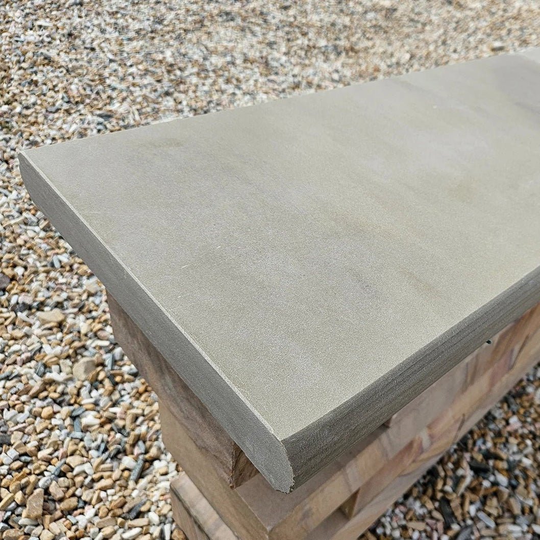Imperial Green Indian 40mm Sandstone - Bullnose Coping Stones - Sawn & Honed - 600×300mm - JJ Building Materials