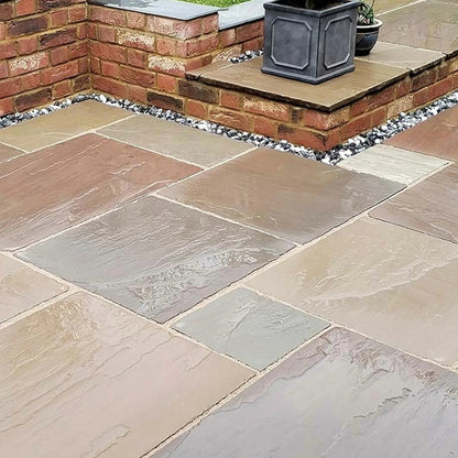 Imperial Green Indian 22mm Sandstone Paving Slabs - Tumbled - Patio Kit